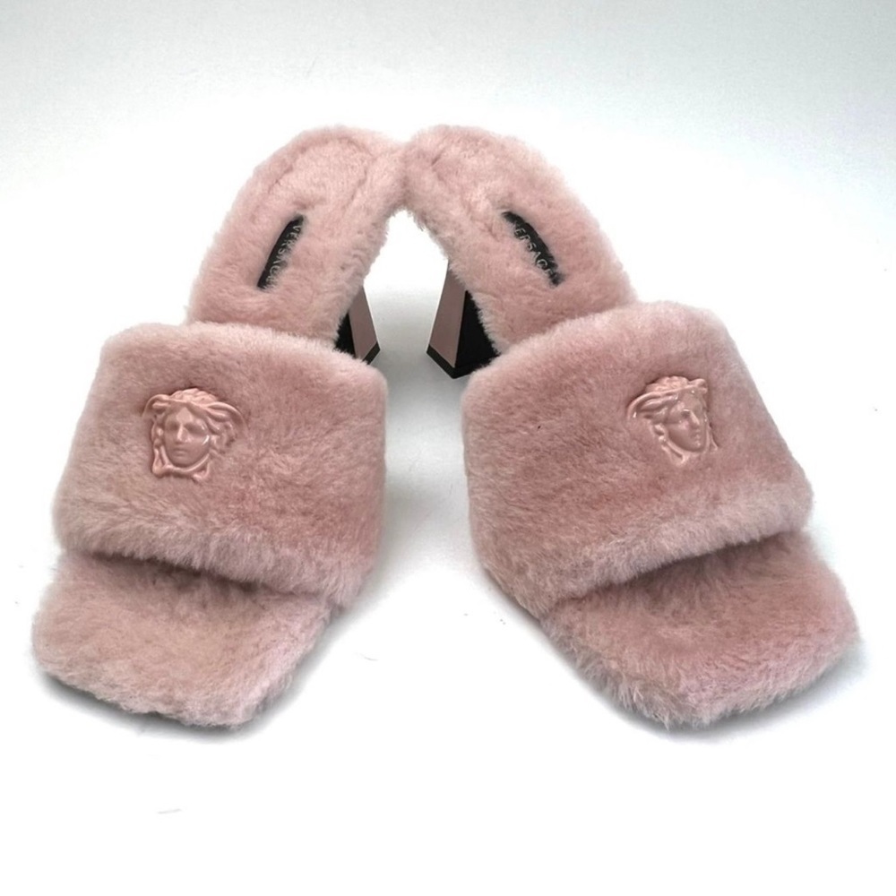 VERSACE La Medusa Faux Fur Slide Sandal sz 9 - Picture 2 of 14